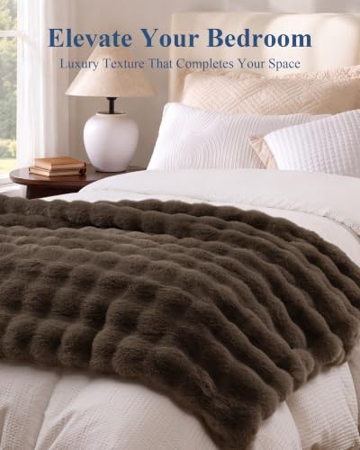 Ultra Soft Cozy Faux Fur Throw Blanket, Fuzzy Plush Thick Bubble Blanket, Oversize Luxury Fluffy Blanket for Couch