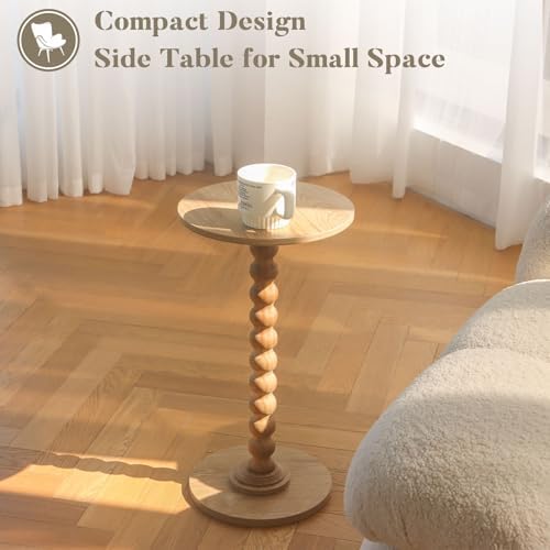 Fultyle Small Side Table, Drink Table for Small Spaces, Modern Martini Table with Solid Wood Leg, Round End Tables