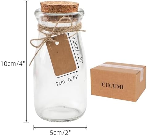CUCUMI 12pcs 3.4oz Small Glass Jars with Cork Lids Mini Storage Bottles