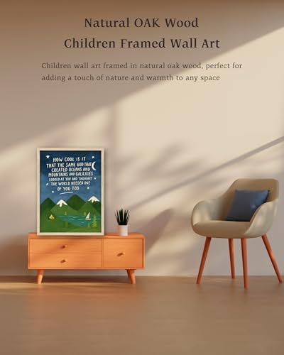 KensTro 16x20in Same God Creation Inspirational Christian Kids Wall Art,Natural OAK Wood Frame with Mountain Canvas