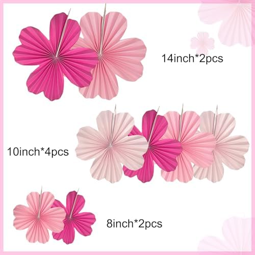 Pink Party Decorations Heart Shape Paper Flower Fans for Wall Hot Pink