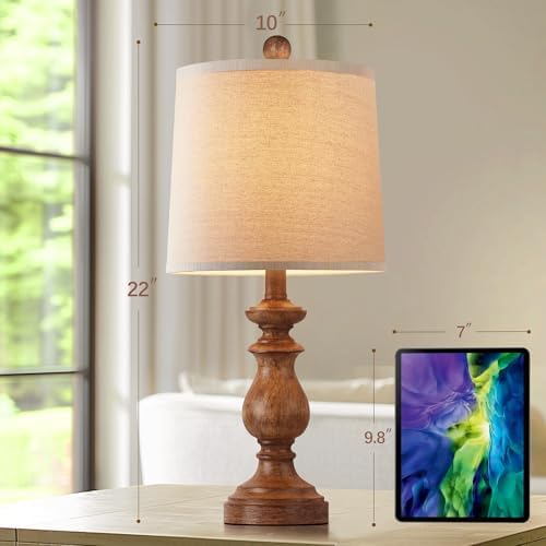 PARTPHONER Traditional Table Lamp Set of 2, Rustic Farmhouse Table Lamps for Living Room Bedroom, 22" Bedside Desk