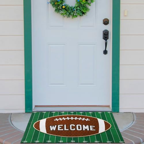 Tinideya 2 Pcs Football Door Mat Set, Outdoor Welcome Mat & Field Rug