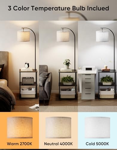 PARTPHONER Floor Lamp with Table, Night Stand with Lamp, Narrow Side Table with 3CCT LED Bulb, Small Coffee Table