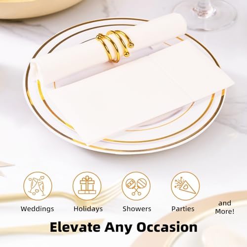 KAMMAK White Dinner Napkins Disposable Cloth Like Paper Napkins Folded with Pocket 100 Pack Guest Hand Towels for Party Decoration, Wedding Reception, Bathroom, Kitchen (16.5 x 16.5 inch)