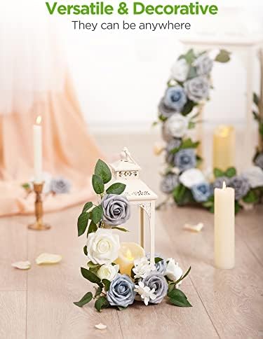 InnoGear Artificial Flowers, 100 Pcs Ivory White Foam Fake Roses Bulk with Stems for Decoration DIY Wedding Bouquets Centerpieces Bridal Shower Party Christmas Tree