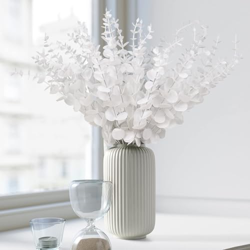 RECUTMS 36Pcs Eucalyptus Leaves Stems14.6In White Christmas Halloween Pick