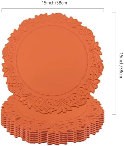 Round Faux Leather Placemats Set of 6, Dining Table Mats, Pumpkin Orange