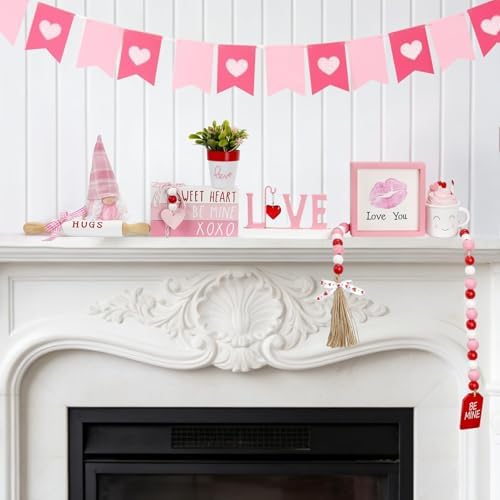Pink Valentine's Day Decorations 8 PCS Tiered Tray Decor Set for Home