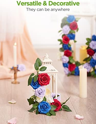 InnoGear Fake Roses 50 Pcs Royal Blue Flowers Artificial Faux Foam Floral