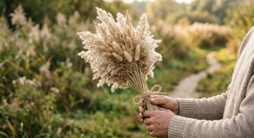 100 Stems Dried Pampas Grass, Boho Table Decor Natural Reed Phragmites Grass, Fluffy Large Pampas Grass, Bunny Tails Flowers Bouquet for Wedding Floral Arrangements Farmhouse Home, Wall Rustic Party