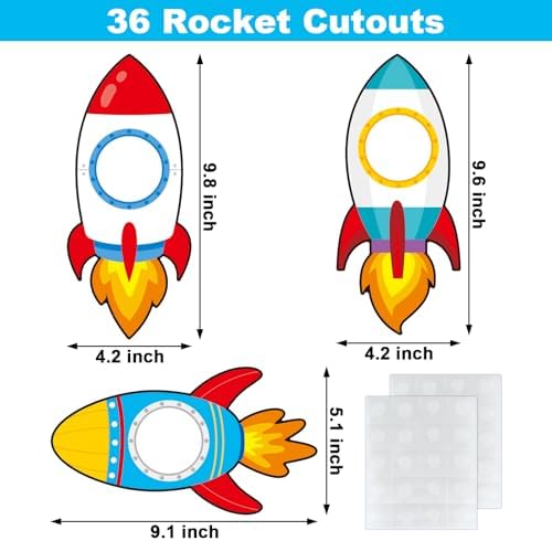 36 Pcs Rocket Cutouts for Bulletin Board Decoration Outer Space Theme Cutouts with Photo Space for Teacher DIY Craft for Galaxy Classroom Wall Décor