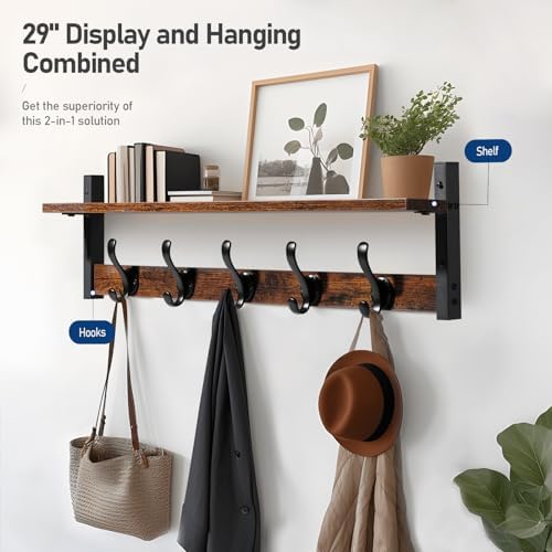 Rustic Coat Rack Wall Mount / Rustic Brown / 29 Inch