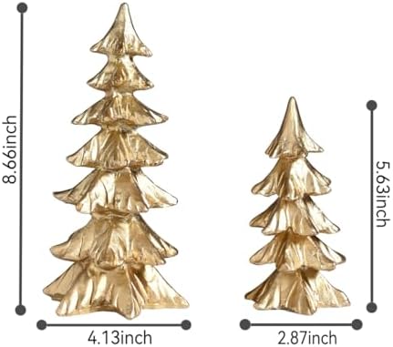 FESTGLOX Gold Christmas Tree Figurines,Small Resin Christmas Tabletop Trees