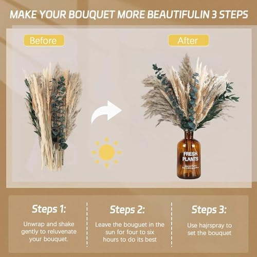 N&T NETING Boho Dried Pampas Grass Set for DIY Crafts Wedding Centerpieces