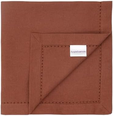 PurpleEssences Hemstitch Cloth Napkins 18x18 in Set of 6 - Rust