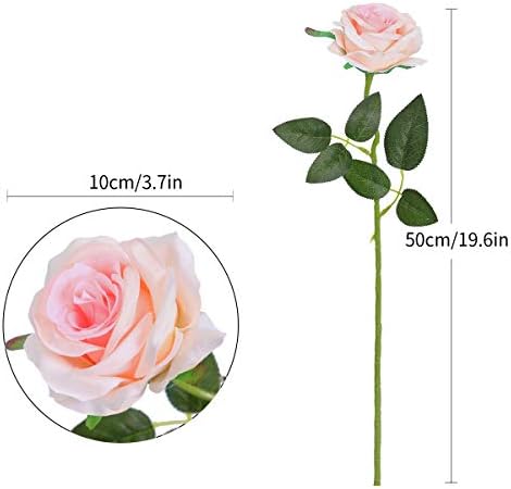 10pcs Light Pink Roses Artificial Flowers, Realistic Faux Rose with Stem