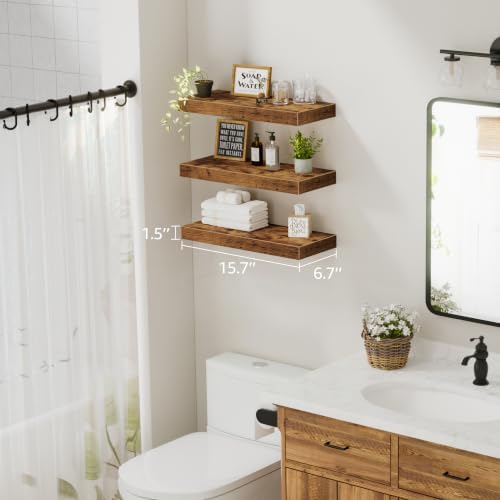 QEEIG Floating Shelves for Wall Small Shelf (Brown, Set of 3, 15.7" x 6.7")