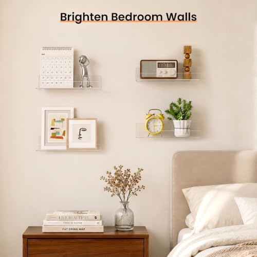 upsimples 9" Acrylic Shelves, Small Shelf for Wall Decor and Display, 4 Pcs