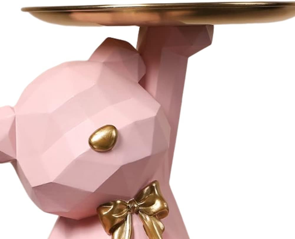 Geometric Bear Storage Tray Resin Lovely Nordic Bear Sculptures Keys Holder Lipsticks Jewelry / Pink