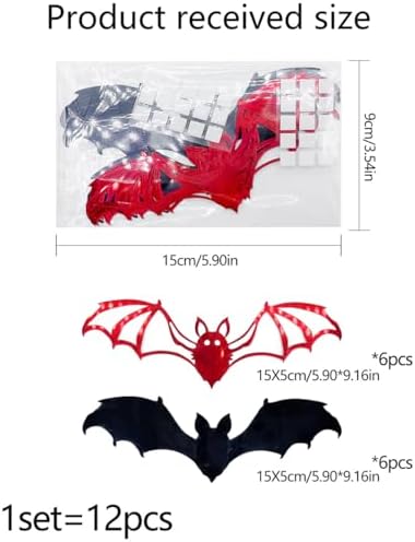 12 Pcs Halloween Bats Wall Stickers Red Black 3D Bats Wall Decoration Double Layer Bats Stickers Holiday Gift Decor for Party Home Office Shop Decorations Supplies
