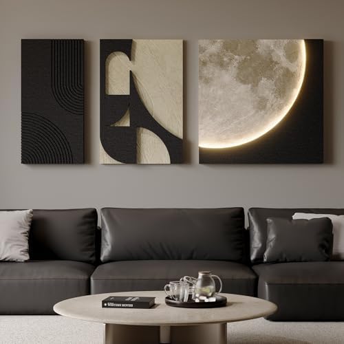 3D LED Wall Art with Moon Design, Lighted Abstract Wall Decor Set, 3 Piece