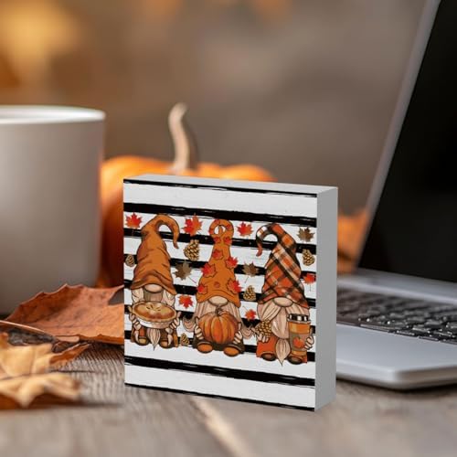 Rustic Fall Gnomes Pumpkin Sign Fall Decorations for Home Office Indoor Fall Desk Decor for Bathroom Bedroom Autumn Thansgiving Decor 5 x 5 Inches