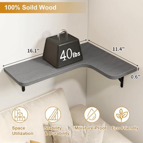 Fixwal Corner Floating Shelves Set of 5, Rustic Wood Wall Mounted Corner Shelf for Bathroom, Kitchen, Bedroom, Home