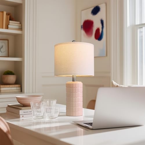PoKat 20.75" Pink Ceramic Table Lamps Set of 2, Small Modern Bedroom Lamps for Girls Room, Bedside Lamps for Night