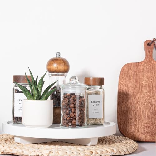 Round Decorative Tray Wood Bathroom Counter Organizer Farmhouse Kitchen Decor / White / Set of 10