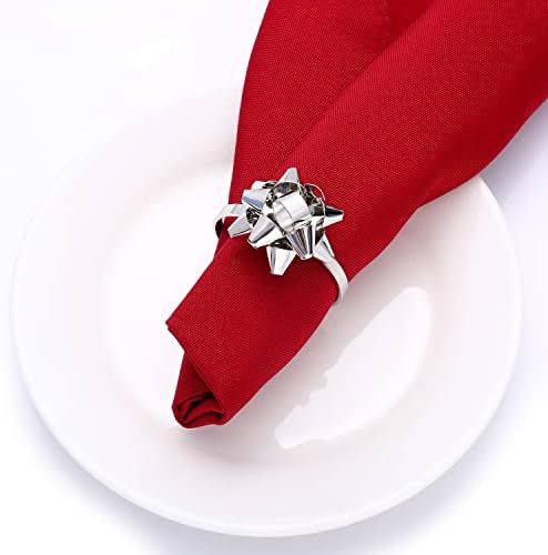 12PCS Christmas Napkin Rings Set for Table Settings, Festive Gift Bow Napkin Holder Rings for Christmas Thanksgiving New Year Party Dinner Table Decoration (12PCS Silver)