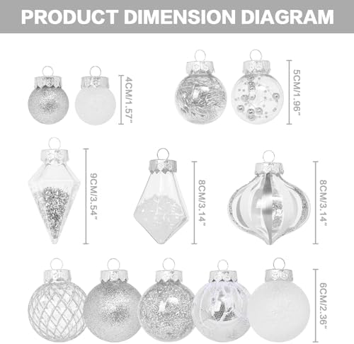 34PCS Silver/White Christmas Ball Ornaments Set for Tree Decor