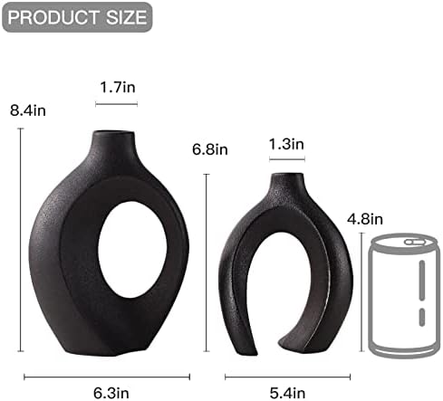 Snuggle Hollow Modern Ceramic Vase / Large Matte Black / Set of 2