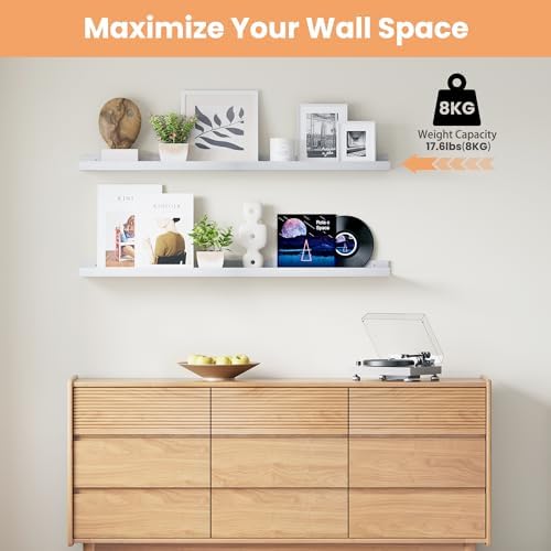 upsimples Floating Shelves for Wall Decor and Storage, White, 6Pcs 47.3''