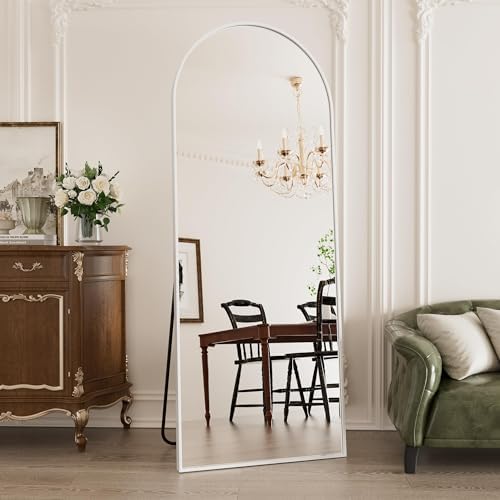 Prywot Arched Full Length Mirror, 58"x18" Floor Mirror with Stand, White