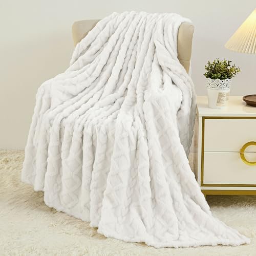 Aganear Fleece Throw Blanket for Bed Couch 90"x108" White