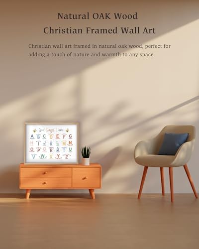 KensTro 16x12 Oak Framed Christian Alphabet Affirmation Wall Art