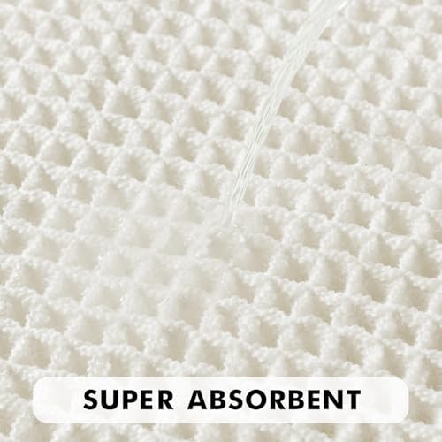 MIULEE Set of 2 Waffle Bathroom Rugs Boho Bath Mat White 18x30 Inch
