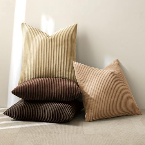MIULEE Fall Corduroy Decorative Throw Pillow Covers Dark Brown 20x20
