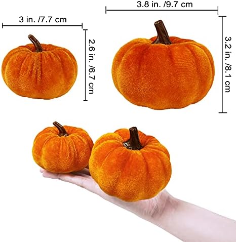 Winlyn Set of 16 Assorted Farmhouse Fall Artificial Velvet Pumpkins Rust Orange Champagne Gold Decorative Fabric Foam Pumpkins for Autumn Home Wedding Thanksgiving Halloween Harvest Table Centerpiece