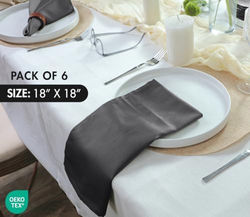 Ruvanti Cloth Napkins Set of 6, Cotton Enrich 18”x18” - Dark Grey