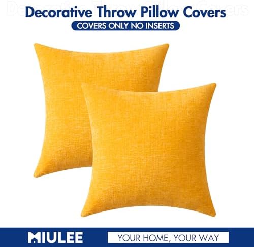 MIULEE Soft Chenille Throw Pillow Covers Goose Yellow 18x18 Inch Pack of 2