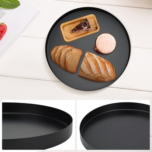 Black Round Decorative Serving Tray,12 Inch Metal Platter for Coffee Table Centerpiece, Circle Tray Counter and Dining Table Decor