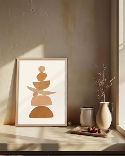 KensTro 16x20 Oak Framed Beige Boho Christian Abstract Wall Art