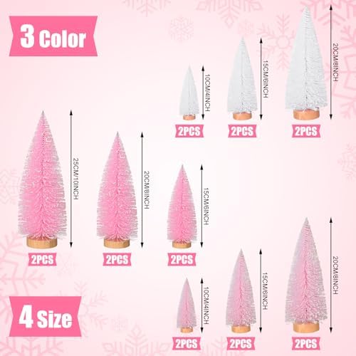 Leyndo 18 Pcs Pink Classic Artificial Mini Christmas Tree with Wood Base