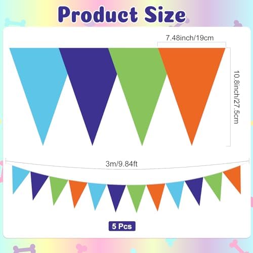 Jetec 5 Pcs 49Ft Blue Green Orange Purple Banner, Mystery Theme Party Decor