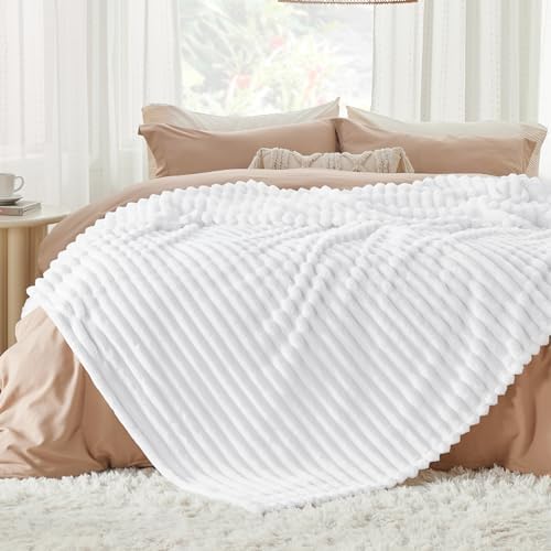 Bedsure Soft Queen Size Blanket for Bed Bright White 90"x90"
