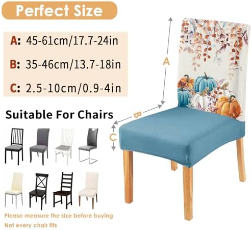 Fall Chair Covers Set of 4,Thanksgiving Parsons Chair slipcovers,Fall Pumpkin Kitchen Dining Room Decor Chair Seat Cover Protectors(Blue Pumpkin,4 Pack)