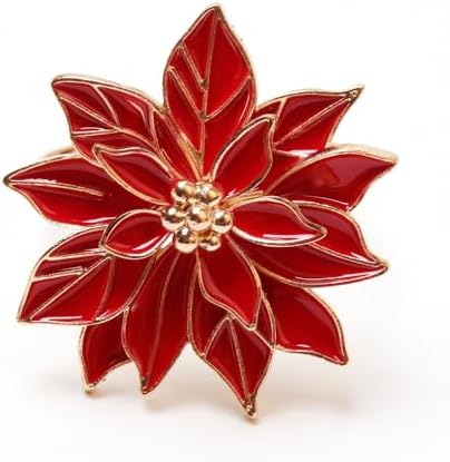 Christmas Poinsettia Napkin Rings Set of 6 Holders with Red Flowers, Christmas Napkin Rings Dinning Table Setting for Wedding Party Holiday Banquet Decor(Bows-6pcs)