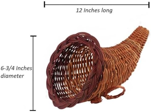12" Wicker Cornucopia Basket – Natural Horn of Plenty Thanksgiving Décor